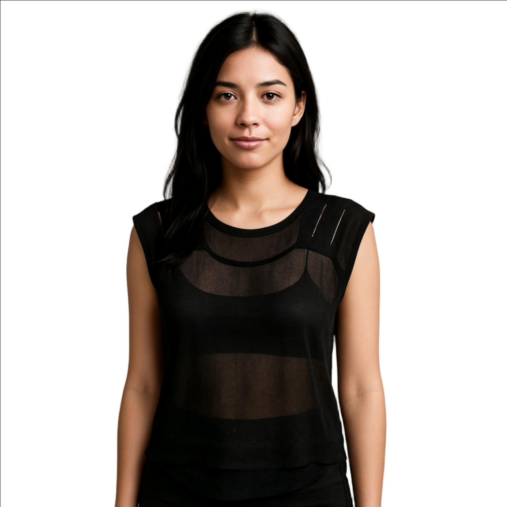 Black semi transparent shoulder cut out blouse xs-s